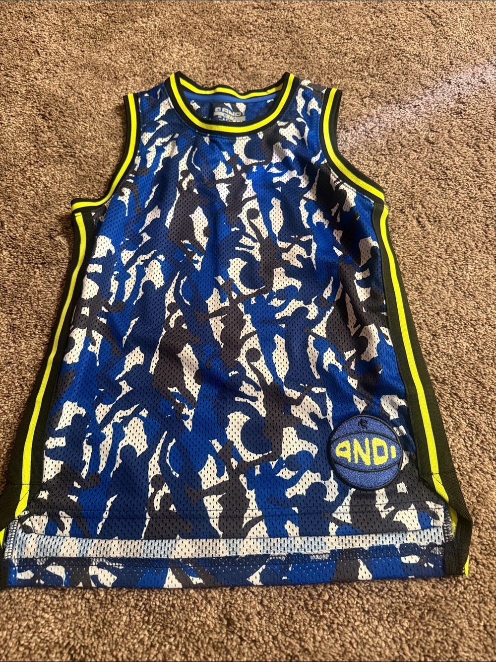 And1 Blue Camo Mesh Basketball Tank with Yellow Trim